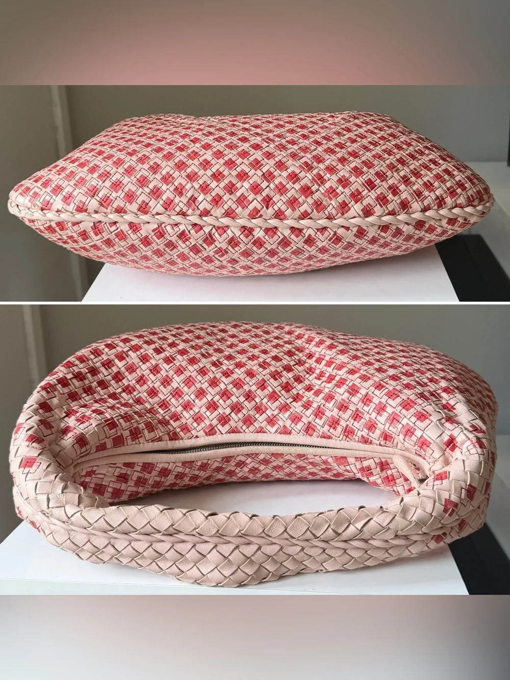 Bottega Veneta Large Veneta Hobo Pink Red Bicolor Intrecciato Leather